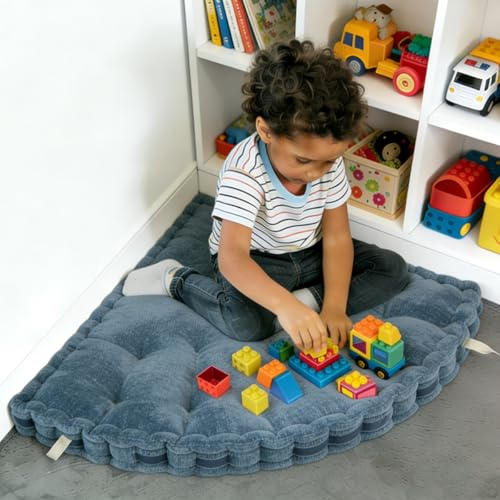 TEXSTEAD Fan-Shaped Floor Cushion Corner Nook Floor Pillow, Meditation Cushion for Sitting or Yoga, Kids Play Cushions Thick for Indoor or Outdoor Seating 20*20 Blue
