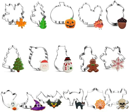 Ayuanb Lot de 16 Emporte Pièces Noël en Acier Inoxydable, Emporte Piece Biscuit pour Décoration de Biscuits, Gâteau, Cookie Pâtisserie, Parfait pour Halloween, Thanksgiving, Noël-Forme Père Noël
