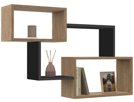 IDMarket - Etagère Murale Double Position LOUANE Bois façon hêtre et Noir
