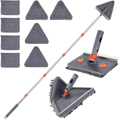 Kinsinder Bodenwischer Wischmop mit langem Griff 192 cm Wand- und Sockelleistenreinigungsmopp mit 2 Chenille-Staubwedeln und 6 Mikrofaserpads für gestrichene Wände, Fenster und Böden