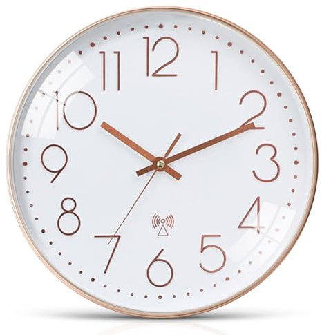 Radio-Controlled Wall Clock, 30 cm, Radio-Controlled Clock for Living Room, Easy to Read, Modern, No Ticking Noise, Silent Hanging Clock, for Room, Home, Kitchen, Bedroom, Office, School (White)