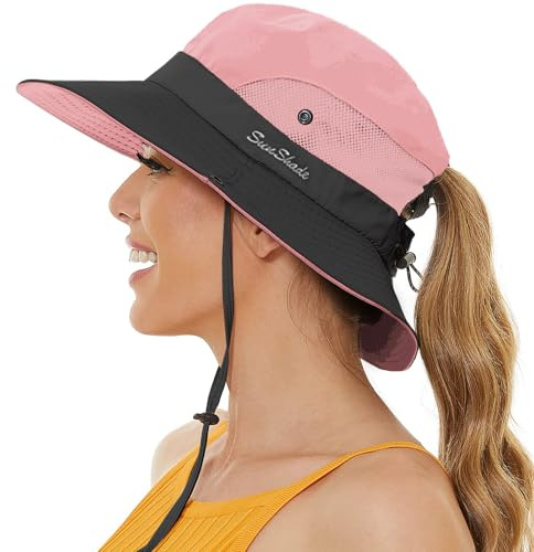 crazy bean Cappelli da Sole Donna Tesa Larga Coppola a Coda Cappello Boonie per Protezione Solare Pieghevole in Rete Estivo Trekking Escursionismo per Esterni Safari Rosa