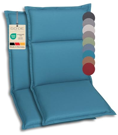 GO-DE Textil Bequeme und attraktive Polsterauflagen für Hochlehner-, Mittellehner- und Niederlehner-Gartenstühle (2er-Set, Uni Petrol, Mittellehner)