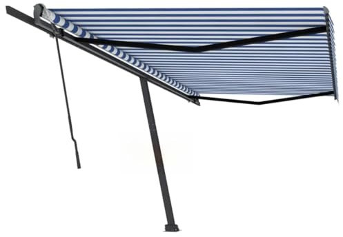Store enrouleur manuel autoportant 500 x 300 cm Bleu/blanc