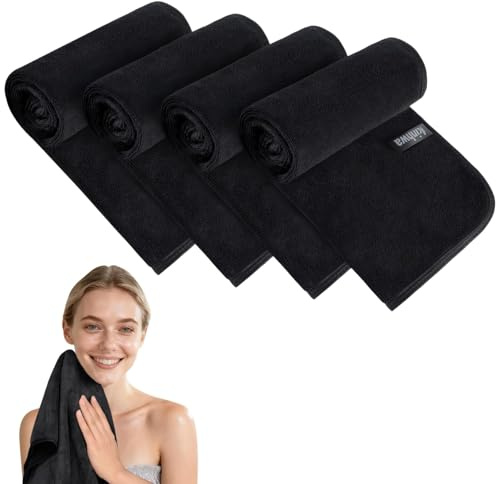KinHwa Mikrofaser Gästehandtücher klein 30x50 cm 4 Pack Schwarz | waschlappen weich, saugstark, schnelltrocknend, mit Aufhängeschlaufe, für Bad Spa Fitnessstudio