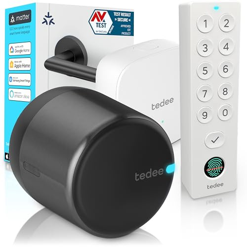 tedee GO2 Alu Cerradura Inteligente con WiFi y Teclado biométrico de Huellas Dactilares para Acceso Remoto, Smart Lock con App y Bluetooth| Alexa, Google Home, Apple HomeKit, SmartThings | Matter