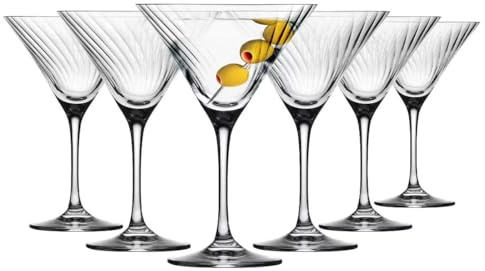 Krosno Juego de 6 copas de Martini (150 ml, total 240 ml) – Colección LUMI, cristal con diseño óptico, tallo largo, aptas para lavavajillas, ideal para cócteles.