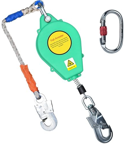 Aocay Dispositif Anti Chute a Rappel Automatique, Retractable Stop Chute Harnais, Harnais Anti Chute Avec Crochet Rotatif à 360° pour Sécurité Chantier, Capacité de Charge : 150 kg(Vert,15m)
