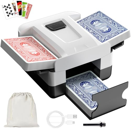 Kartenmischmaschine, Automatischer Kartenmischer für 1–2 Decks, Wiederaufladbarer Kartenmischer mit geräuscharmem Betrieb, USB-C-Akku für Texas Hold’em, Poker, UNO, Blackjack, Skip-Bo, Phase (Black)