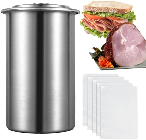 shaojian Ham Maker Meat Press with Thermometer 304 Stainless Steel Meat Press Cooker with 5 Food Zipper BagsMultifunctional Round Shape Deli MeatPress for Pork Beef Lamb Poultry