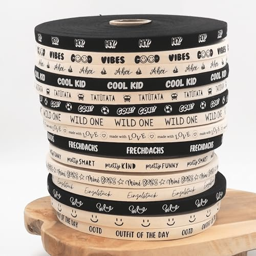 Baumwollband mit Motiv – 5 Meter oder 10 Meter | 13 Designs | 100% Baumwolle | Nähband, Hosenband, Zierband,Nähzubehör,Geschenkidee, DIY,Aufnähband,Natürliches Band zum Aufnähen,Geschenkverpackung