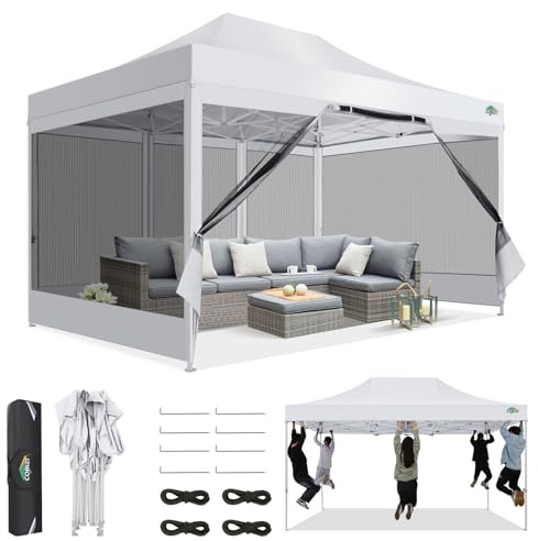 COBIZI Gazebo 3x4,5 Pieghevole Impermeabile Con Zanzariera e Parete Laterale - Tende Per Esterno, Tendone Padiglione Pop Up Per Feste e Campeggio Con Borsa (3 Per 4,5m Bianco)