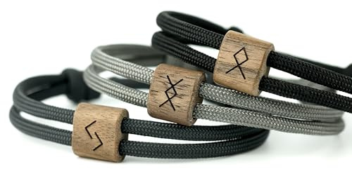 komimar Runen Armband – Gravur auf Holz mit Segeltau, personalisierbar mit Name & Datum - Armband personalisiert - Schutzrunen im Wikinger Stil - Nordischer Talisman - Wikinger Accessoire