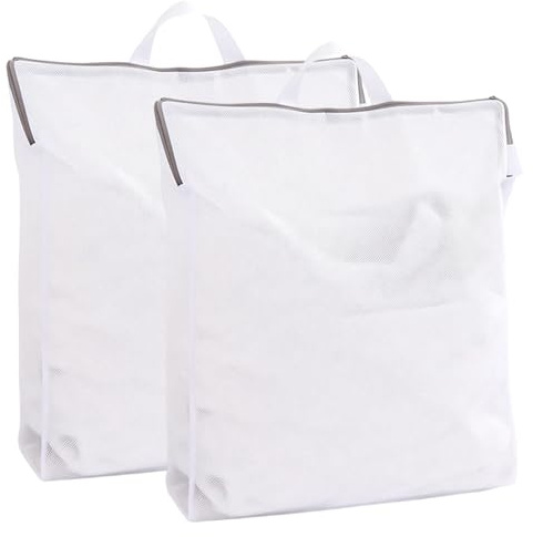 2 Pezzi Sacchetti Lavatrice 50x60cm, Rete Salvabucato con Maniglie, Impedisce ai Vestiti di Deformarsi e Sgualcirsi, Sacchi per Il Bucato in Rete, Sacchetto Bucato Grande per Maglioni, Camicie