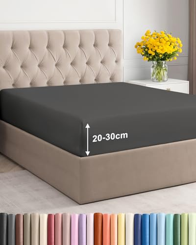 Spannbettlaken 140x200 - Mikrofaser Spannbetttuch 30cm (12) - Anthrazit | Spannbetttuch, Boxspringbett, Weich, Knitterfrei, Bügelfrei, Atmungsaktiv, Hypoallergen, Rundumgummi, Gebürstet, OEKO-TEX