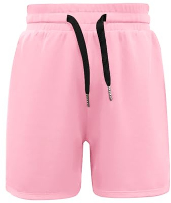 Haloumoning Pojkar shorts sommar korta sportbyxor barn enfärgade snabbtorkande löparshorts lätt sidoslits basket träningsbyxor med elastisk linning, ROSA, 7-8 år