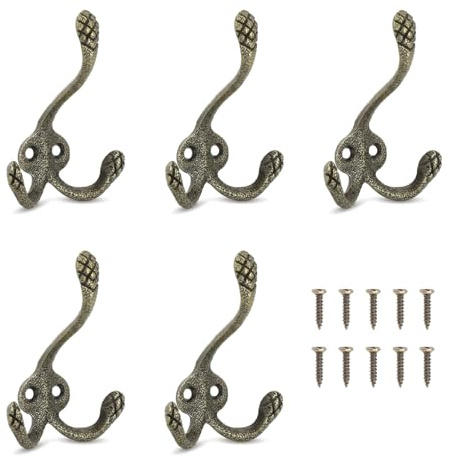 XRVRILE Garderobenhaken Vintage 5er Set Bronze – Dreifach Wandhaken Antik Kleiderhaken Vintage Metall Stabil Robust für Flur Bad Küche, Rostfrei Wandhaken Set für Kleidung Handtuch Schlüssel