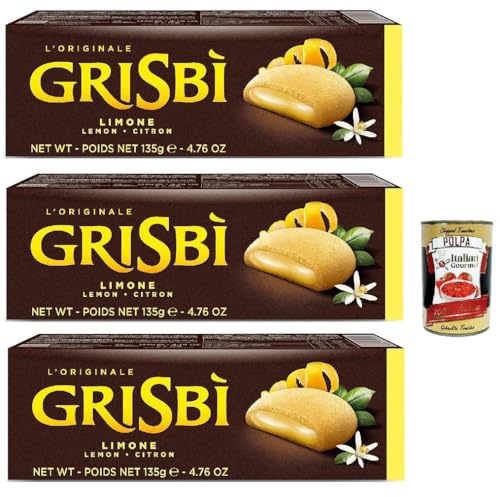 Italian Gourmet Bundle Grisbi Biscuits fourrés citron 3 x 135 g (405 g) – Gâteaux italiens cœur crème citronnée, snack gourmand pause café, dessert à partager, saveur fraîche + Italian Gourmet Polpa