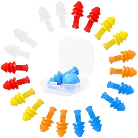 10 Pairs of Reusable Silicone Noise Cancelling earplugs and Waterproof Swimming earplugs, Suitable for Work, Study, and Noisy Places