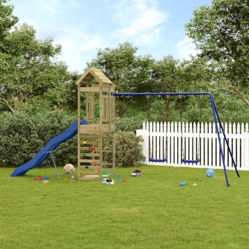 Hommdiy Spielturm Imprägniertes Kiefernholz Klettergerüst mit Rutsche Schaukel Kinder Kletterturm mit Sandkasten Spiel-Zubehör für Garten