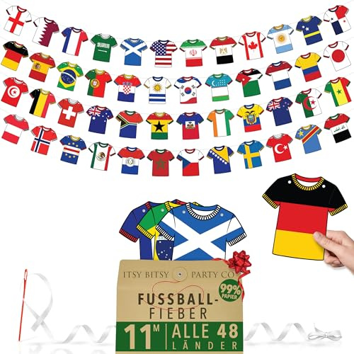 Bandierine riutilizzabili per la Coppa del Mondo 2026, tutte le 48 squadre qualificate, decorazioni per la Coppa del Mondo di calcio 2026, striscione di carta, bandierine (11 m, 48 bandiere dei paesi)