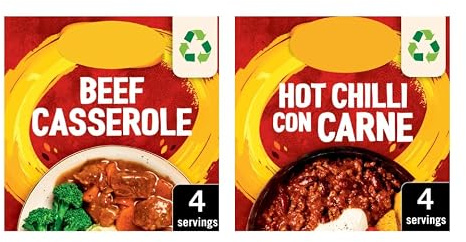 Beef Casserole and Hot Chilli Con Carne Recipe Mix, 38g and 41g, Pack of 2