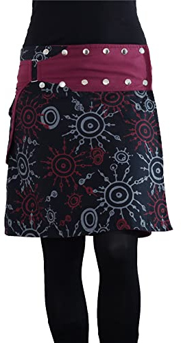 PUREWONDER Damen Wickelrock Baumwolle Rock mit Tasche sk174 Schwarz Einheitsgröße Verstellbar