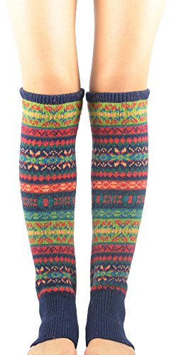 Durio Stulpen Damen Lange Winter Beinwärmer Gestrickt Verdicken Beinstulpen Böhmen Navy