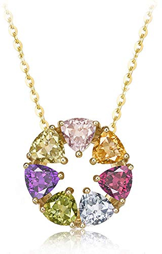 Carleen 14 Karat 585 Gold Damen Kette mit Bunt Natürlicher Edelstein Anhänger für Damen Mädchen - Anhänger Durchmesser: 12.5 mm