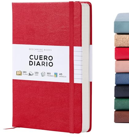 Linjerad anteckningsbok – Premium A5 dagbok från Beechmore Books | Klassisk 21,4 x 14,5 cm hårt omslag av veganläder, tjockt 120 gsm gräddfärgat papper | Presentask |