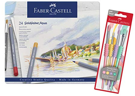 Faber-Castell 114624 Aquarellstifte Goldfaber (24er Metalletui & 4er Pinselset)