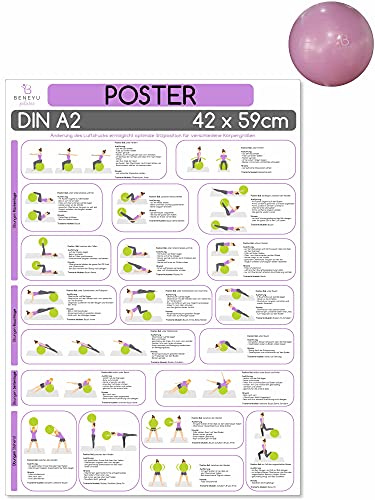 beneyu ® Übungs-Poster für Yoga & Pilates in Deutsch (DIN A2-60x42cm - auf A4 gefalzt) - Yoga Asanas & Pilates Übungen für Anfänger & Fortgeschrittene