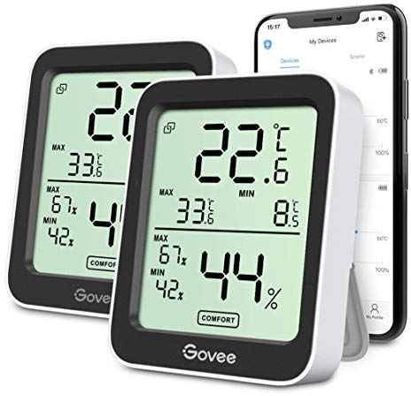 Govee Room Thermometer Hygrometer, 2Pack Bluetooth Digital Indoor Humidity Meter with Smart Alert and Data Storage, Temperature Monitor for Baby Greenhouse