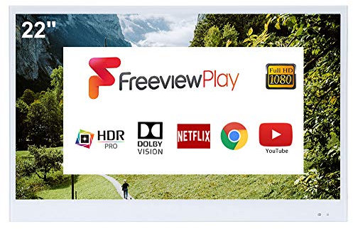 Soulaca Smart Blanco TV de 22 Pulgadas para Baño IP66 a Prueba de Agua con Wi-Fi Integrado