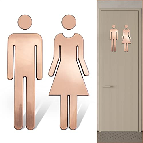 WC Schild Toilette Bad 1 Paar Türschild Toilettenschild Aufkleber Schild Symbol Mann und Frau Badschilder (gebürstete Bronze (20 cm))