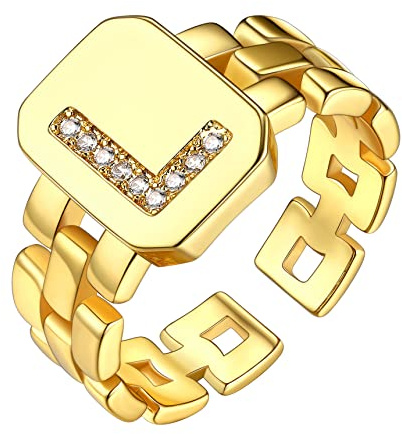 Bestyle Damen Verstellbarer Offener Ring A-Z 26 Buchstaben Ring Mit Steine Gold Kupfer