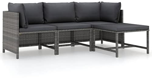 vidaXL Loungegrupp för trädgården med dynor 4 delar konstrotting grå, trädgårdsmöbler, trädgårdssoffa, utomhussoffa, soffgrupp för trädgården