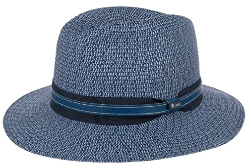 Lipodo Valisto Traveller Strohhut Italienischer Chic mit gestreifter Garnitur Made in Italy Unisex Frühjahr Sommer blau-grau S (54-55 cm)