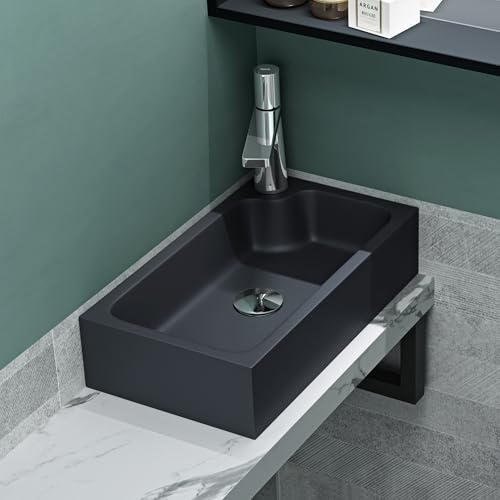 Mai & Mai Petit Lavabo à Poser Gris Noir Mat 46cm Vasque Évier Lave Mains pour WC sans Trop-Plein Col101