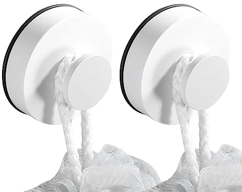 IVEOPPE Saugnapf Haken 2 Stück, Vakuum Saugnäpfe mit Haken Extra Stark Ohne Bohren, Wiederverwendbare Haken Saugnapf, Wasserdichte Saugnapfhaken, Tragfähigkeit 3 KG/6 lbs, Weiß