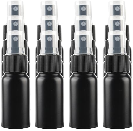 BPZXL 24 Stück, 30ml Schwarz Aluminium Sprühflasche mit Schwarz Sprühkopf Sprühflasche Reinigung Klein Feinen Nebel Reiseflaschen Nachfüllbar Sprühflaschen