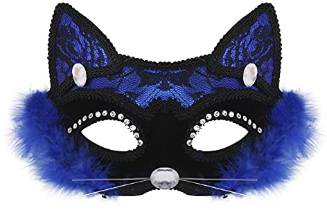 NICEYEA Katze Spitzen Augenmaske Halbe Gesichtsmaske Catwoman Maske Venezianische Maske Lace Halbes Gesicht für Karneval Party Kostüm Maskenball Valentinstag Nachtclub Frau
