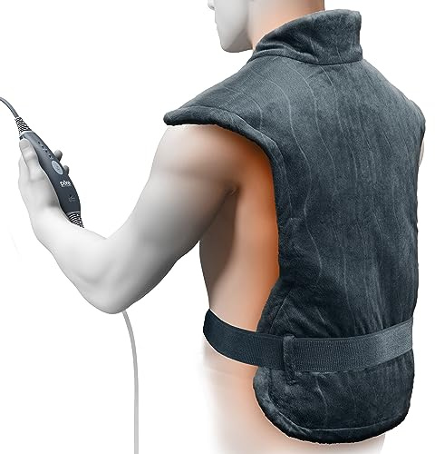 Pure Enrichment PureRelief Pro Far Infrared Back & Neck Heating Pad - Deeper Muscle Relief for Back, Neck, & Shoulder Pain in Athletes, 4 Heat Settings, Dry/Moist Heat, 31.5” x 24” (Iron Gray)