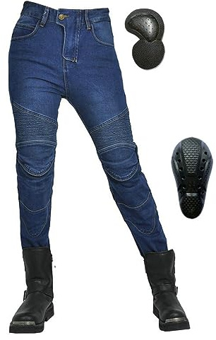 HOMDECR Damen Slim Fit Motorrad Jeans Mit Protektoren Knie Und Hüftprotektoren Stretch Slim Fit Denim Motorradhose Cargo Motorradjeans Schutzhose Biker Pants