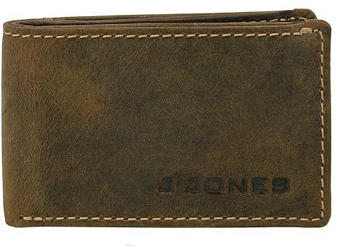 J.Jones - Cartera Hombre de Piel Genuina – Mini Billetera con Monedero y Protección RFID – Tarjetero Compacto Estilo Vintage Marrón Antiguo (10 x 6,5 cm)
