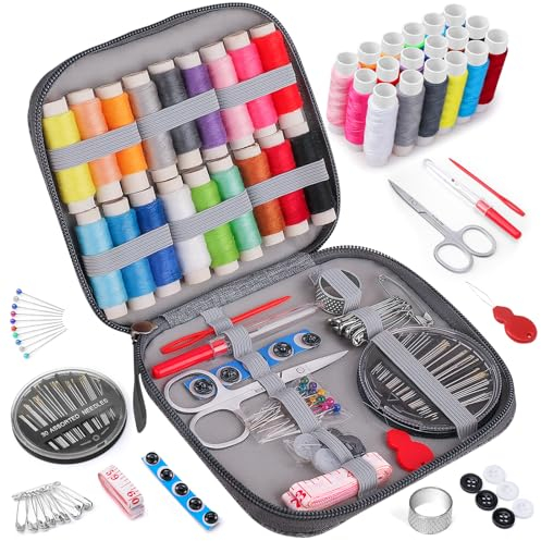 Coquimbo Nähset Nähzubehör Mini Nähzeug für Anfänger, Kinder und Reisende, Nadel und Faden Set für Hause, Reise, Camping & Notfall mit Nähnadeln, Schere, Faden, Fingerhut, Maßband (Grau)