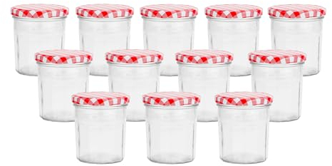 Lucenté 12PC Wide Mouth Glass Jam Jars Preserve Pots Pickle Jars with Airtight Screw Top Lids - 324ml