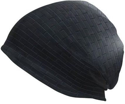 Große Strickmütze für Erwachsene, Pommeranischer Hund, warme Wintermütze, Outdoor-Mütze für Damen und Herren, breite Schalmütze., Schwarze Backsteinmauer, One size
