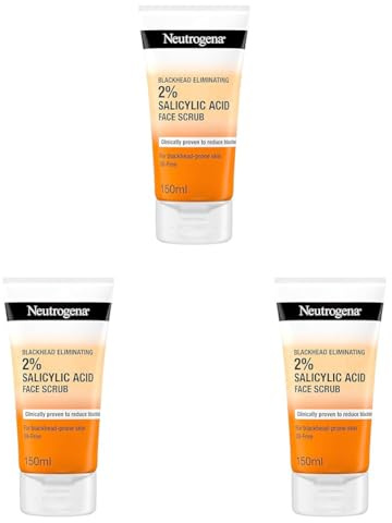Neutrogena Blackhead Eliminating Face Scrub (3x 150ml), Gentle Face Care with 2% Salicylic Acid, Oil-Free Exfoliator to Help Reduce Blackheads from Day 1, Suitable for Blackhead-Prone Skin