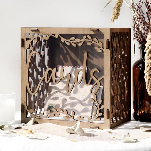 Wooden Wedding Card Box, Vintage Envelope Money Box for Rustic Wedding | Wedding Post Box with Acrylic Window, Hollow Retro Design, Easy to Install, Gift Box for Cards, Fits Baby Shower, Grad Party